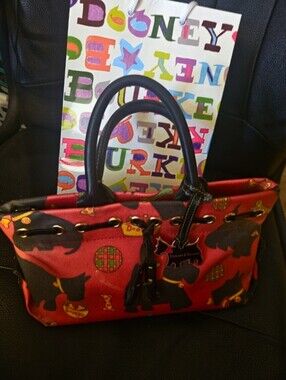 Dooney & Bourke Red And Black Scottish Dog Terrier Canvas Satchel With Charm